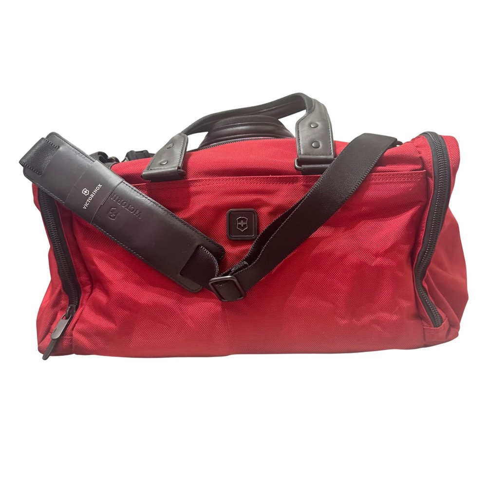 Victorinox Duffel Bag Unisex Large Red Good Ballistic Nylon Leather Trim Travel